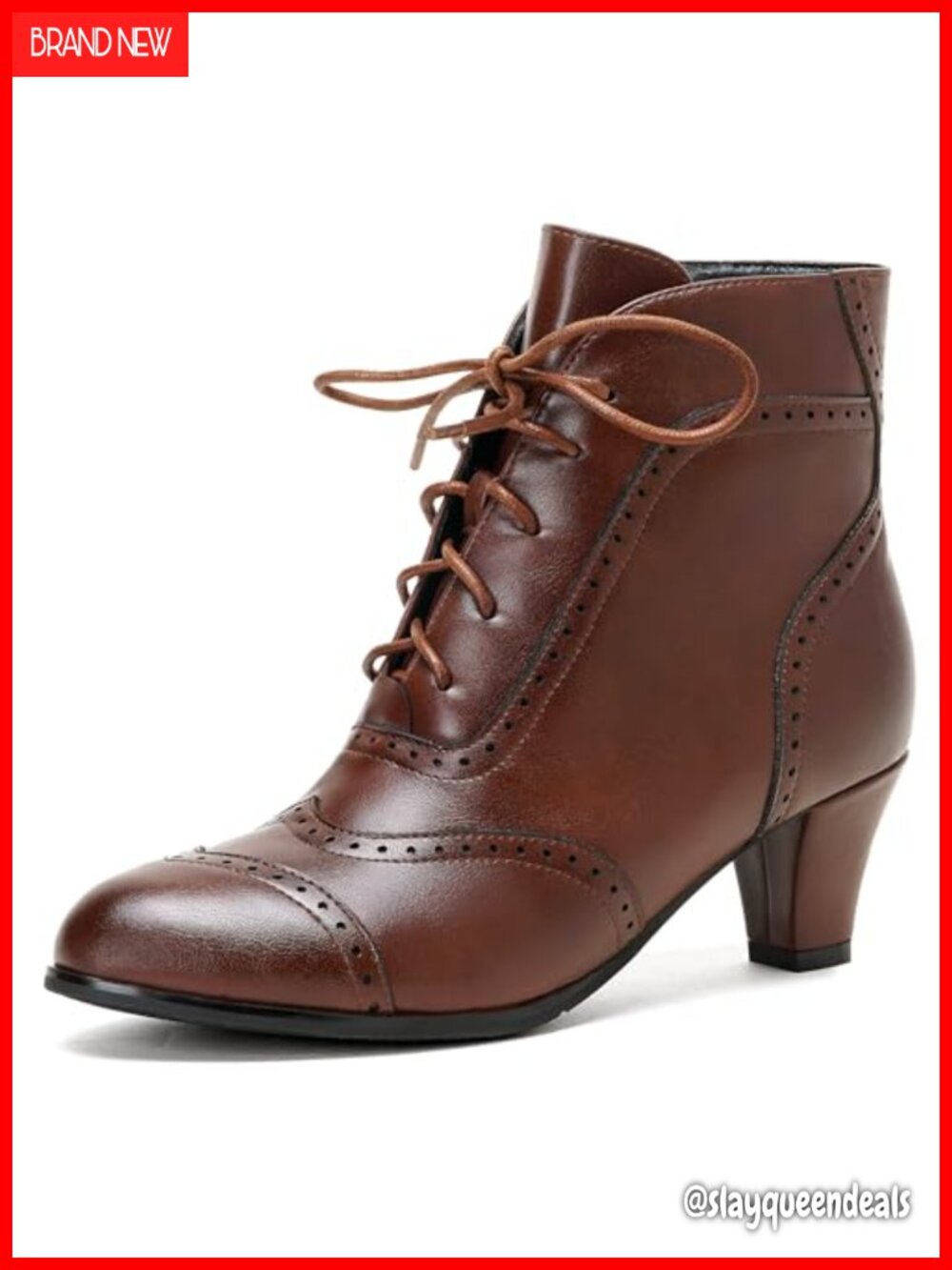 Lace Up Ankle Boots Faux Leather Block Heel Side Zipper